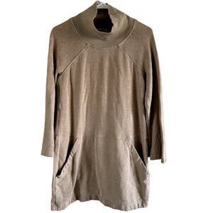 Prairie Underground Sweater Dress Raglan Sleeve High Neck Pockets Tan Medium
